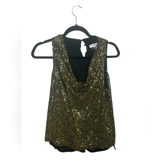 Calvin Klein Tops - Calvin Klein Gold Sparkle Draped tank top petite large holiday new year